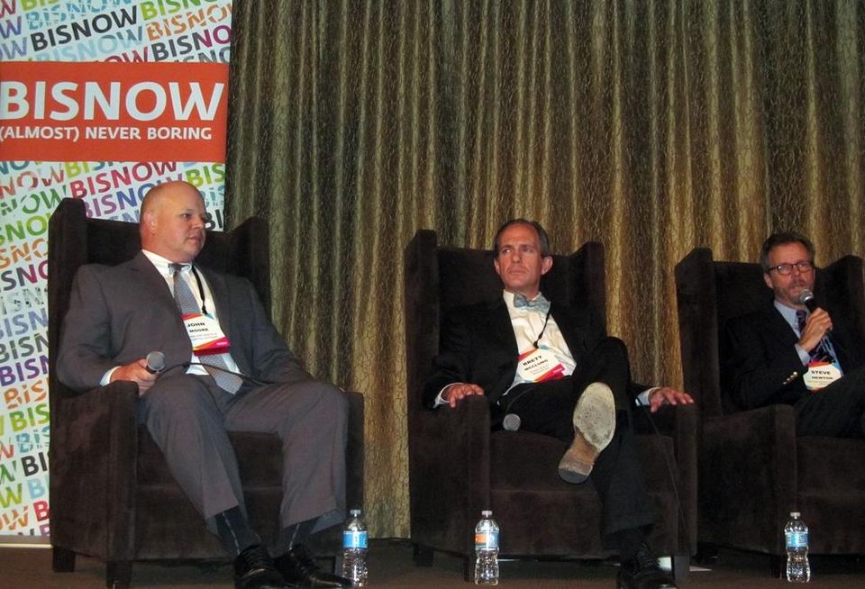 Parkland Health & Hospital CFO John Moore, Texas Health Resources EVP Brett McClung and Baylor Scott & White North Texas president Steve Newton at Bisnow DFW healthcare event April 2016Bisnow: Catie Dixon