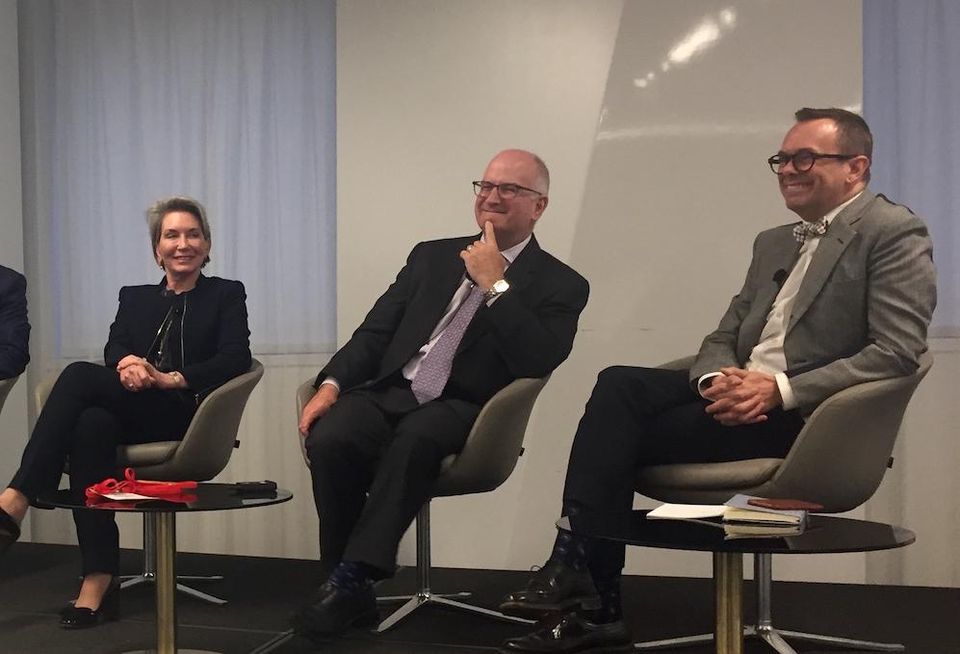 Children's National Health System Chief Strategy Officer Elizabeth Flury, UPenn Health System executive Kevin Mahoney and NBBJ Principal Bryan Langlands