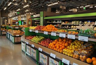 Interior of an Amazon Go concept grocery store.