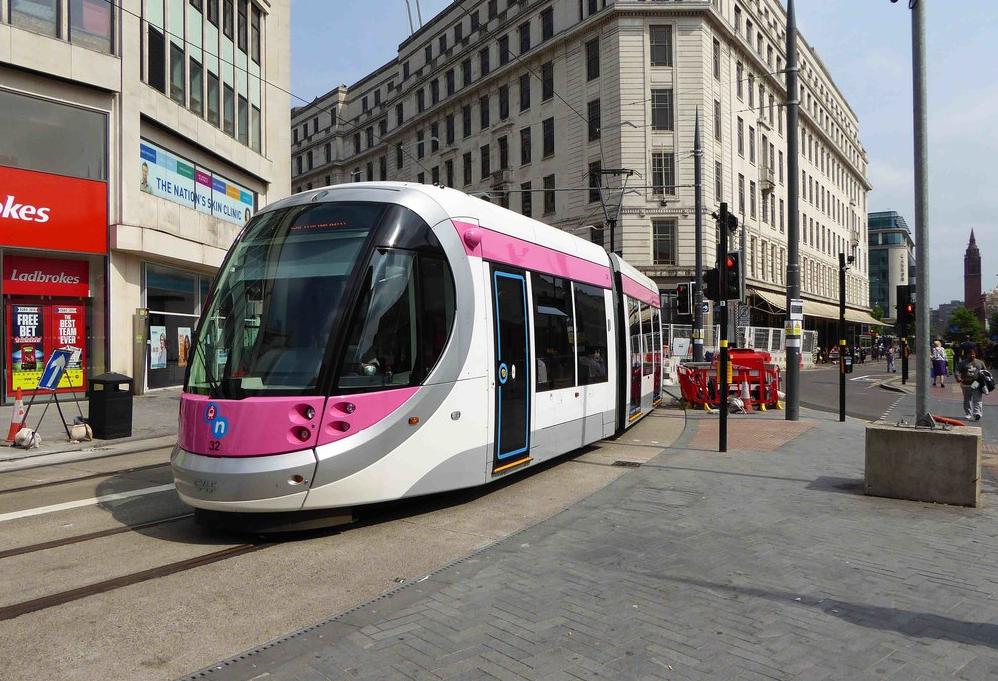 Tram in Corporation street, Birimingham, UK