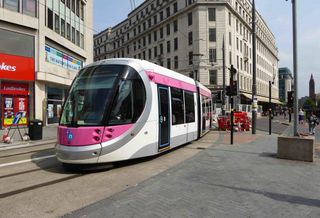 Tram in Corporation street, Birimingham, UK