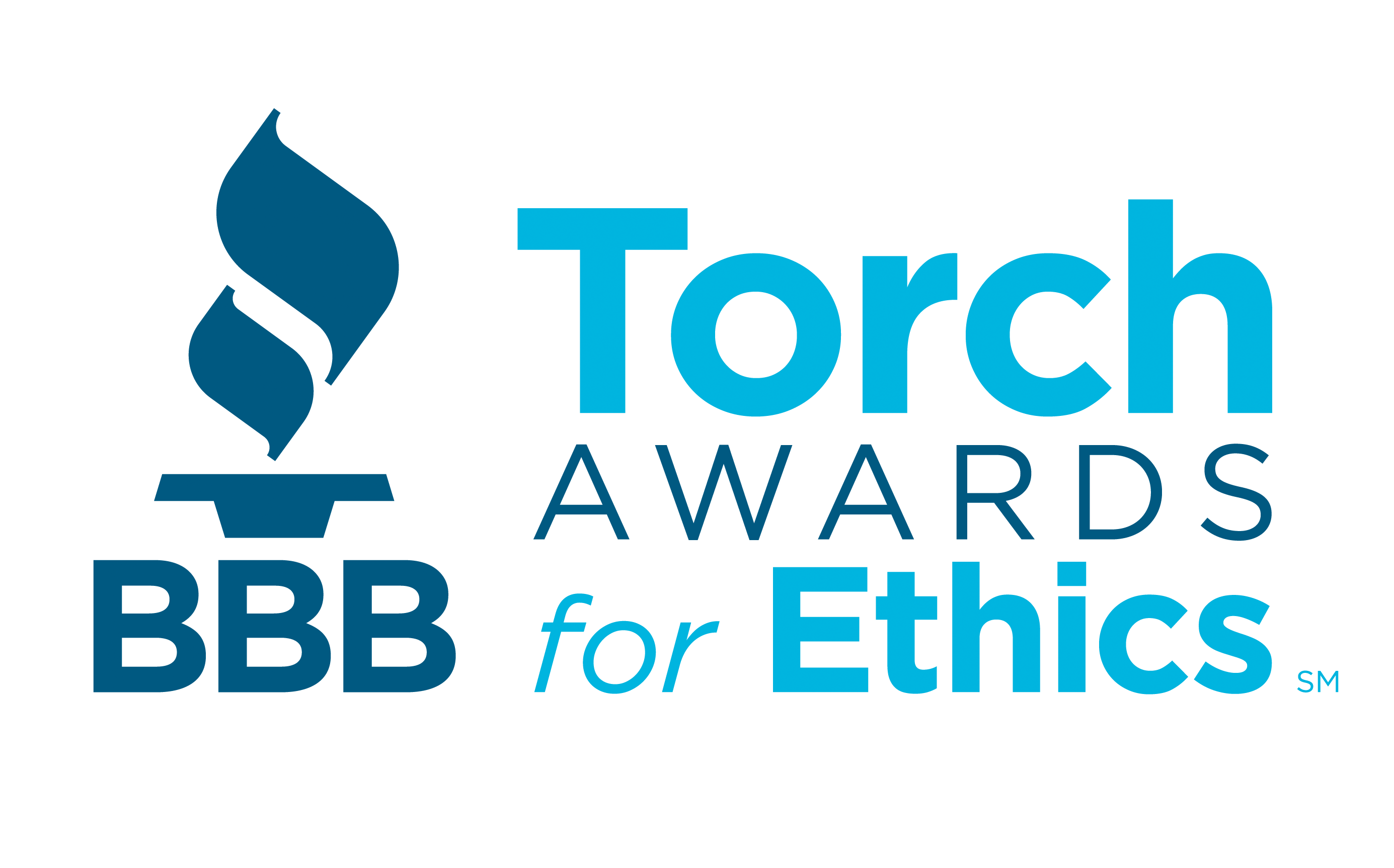 BBB Torch Awards for Ethics logo with light blue and dark blue flame