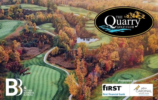 Photo of a golf course with the BBB and presenting sponsor logos on the corners