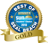 Gold award badge for "Best of Seal Beach" by Sun Newspapers, Readers' Choice 2018.