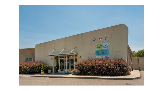 Front entrance of Ruff Housing dog daycare and boarding in Winston-Salem, NC