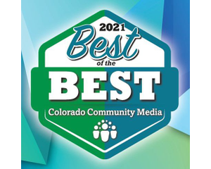 "2021 Best of the Best" badge by Colorado Community Media with a geometric background.