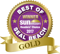 Gold winner badge for "Best of Seal Beach" 2017, awarded by Sun Newspapers' Readers' Choice.