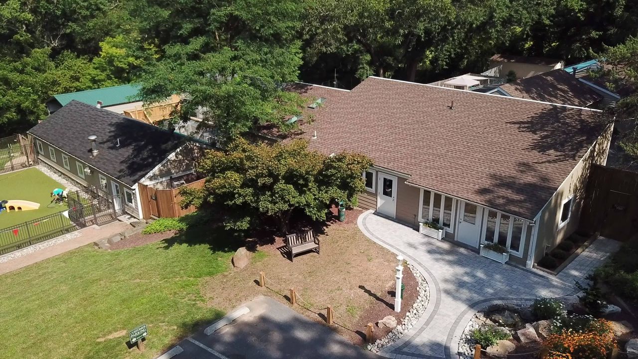Aerial view of the Rivermist Pet Lodge ground and facility