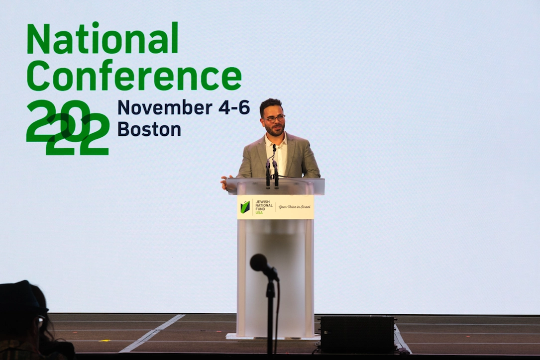 One plenary session at the JNF-USA conference—titled “How Can One be Progressive, LGBTQ, a Person of Color, Left Wing and Pro-Israel? Easily”—featured Israeli writer, speaker and activist Hen Mazzig (pictured), who is gay. Photo by Dmitriy Shapiro.
