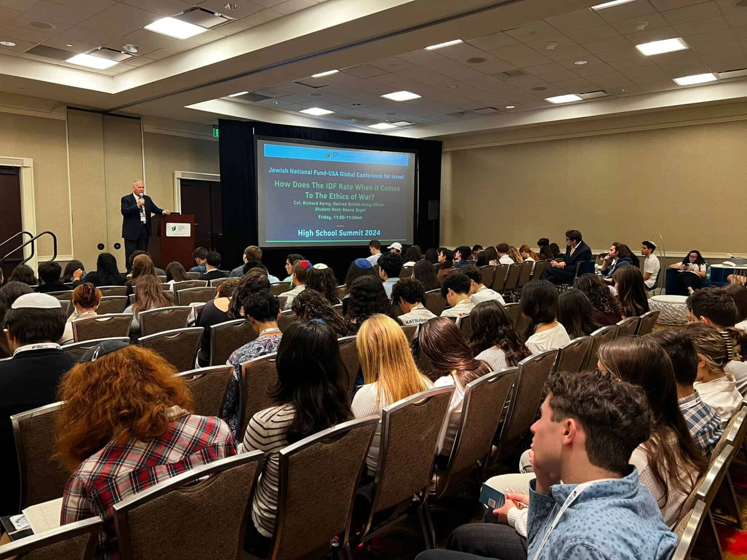 Col. Richard Kemp speaks to attendees at the Jewish National Fund-USA's High School Summit. Credit: Courtesy.