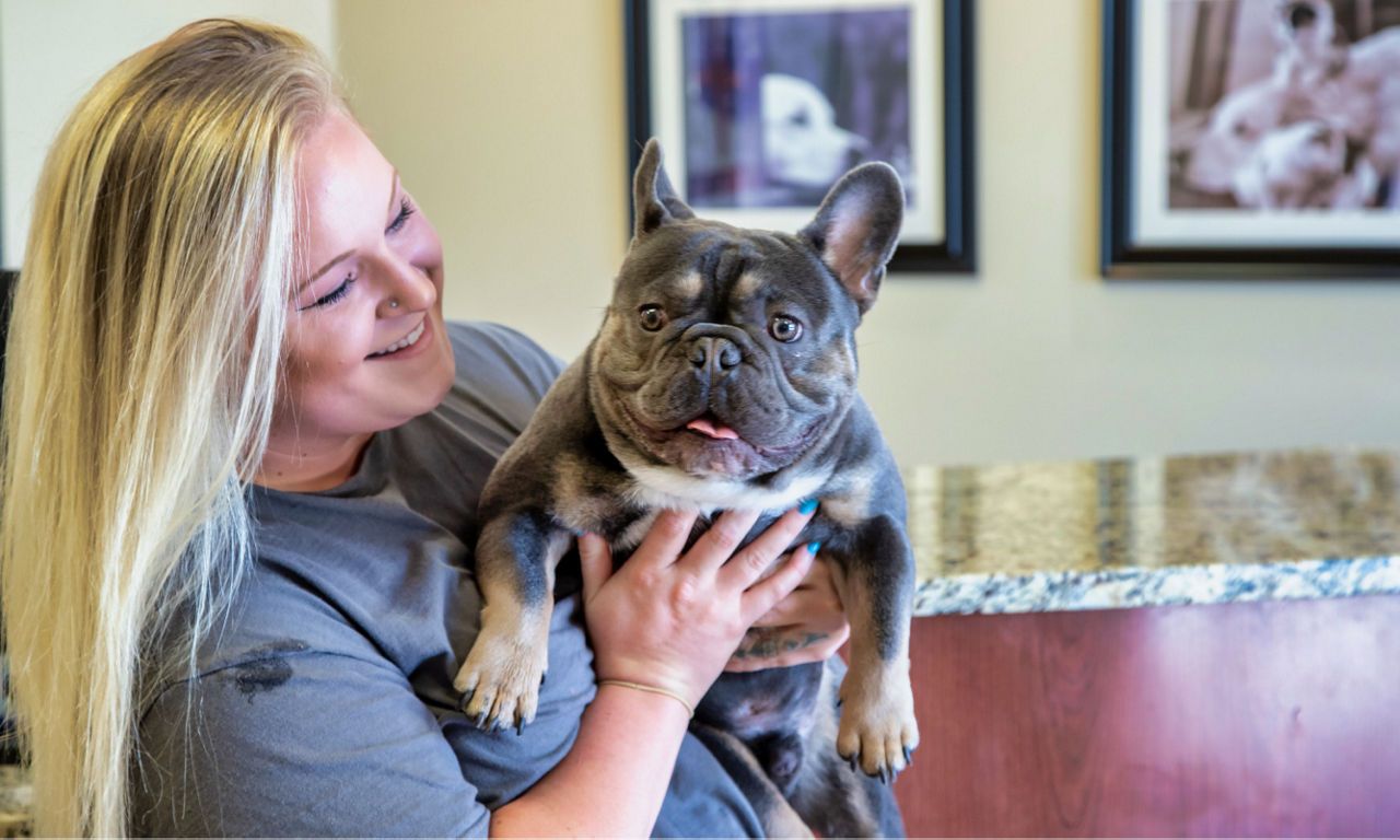 Woman holding dog